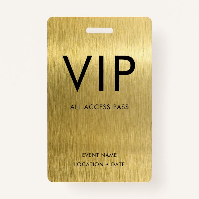 Badge Police simple VIP sur métal d'or brossé (Devant)