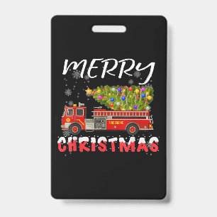 Badge Pompier Camion Pine Tree Famille de Noël