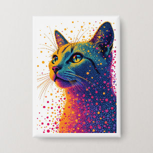 Badge Portrait Abstrait vibrant de chat avec coloré poin