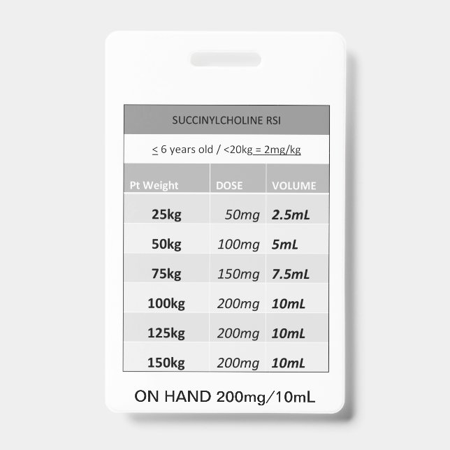 Badge Posologie rapide : Succinylcholine, agent paralysa (Avant)