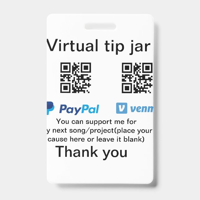 Badge Pot virtuel de pourboires code q r donation d'arge (Avant)