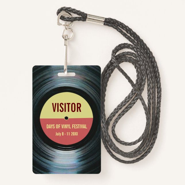 Badge Pour Accéder À Votre Événement Musique Vinyl (Devant avec lanière)