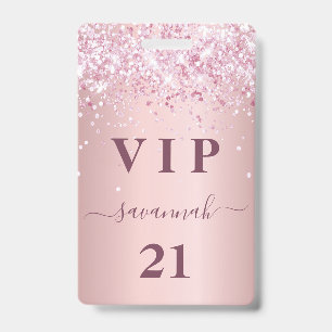Badge Poussière de paillettes rose pour anniversaire vip