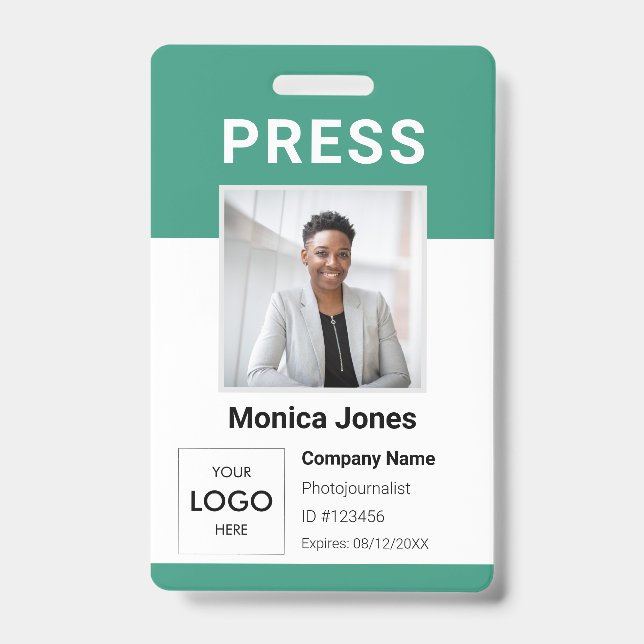 Badge professionnel avec logo de presse et code QR (Avant)
