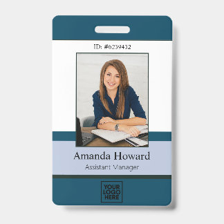 Badge Professionnel Bleu Personnalisé Employé Photo ID S