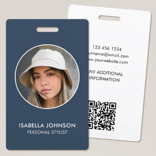 Badge Profil Moderne Photo QR Ardoise Bleu Sécurité ID
