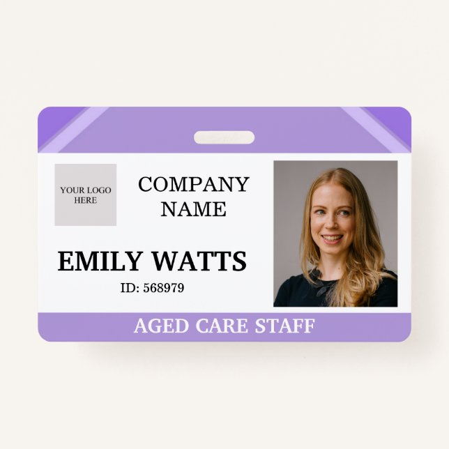 Badge Purple Medical Nurse Aged Care Security Photo ID (Devant)