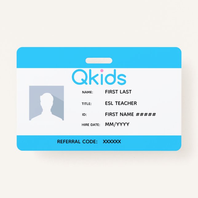 Badge QKids ESL ID de l'enseignant (Devant)