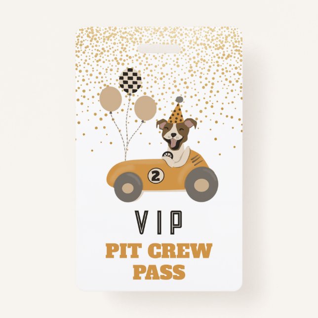 Badge Race Car Chiens Garçons Anniversaire Fête VIP Pass (Devant)
