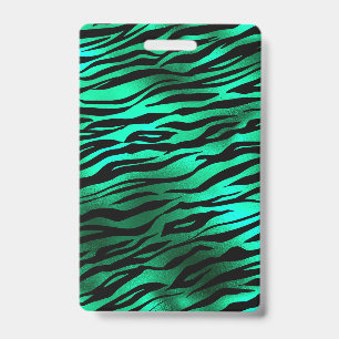 Badge Rayures de tigre noir vert émeraude Animaux sauvag