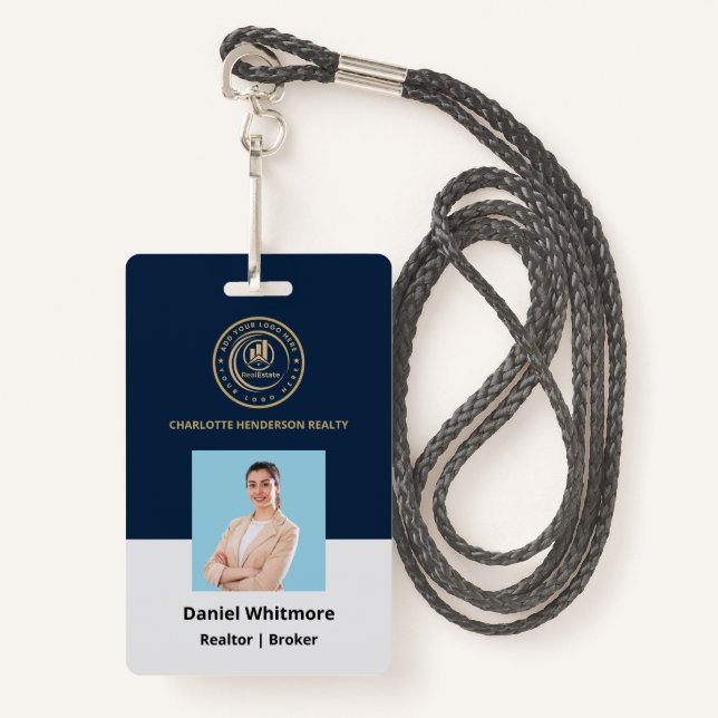 Badge Real Estate Agent | Custom Logo Property Branding (Devant avec lanière)