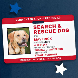 Badge Recherche Chien de Secours ID SAR K9 Logo Personna