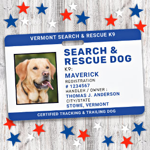 Badge Recherche Chien de Secours Logo Personnalisé Photo