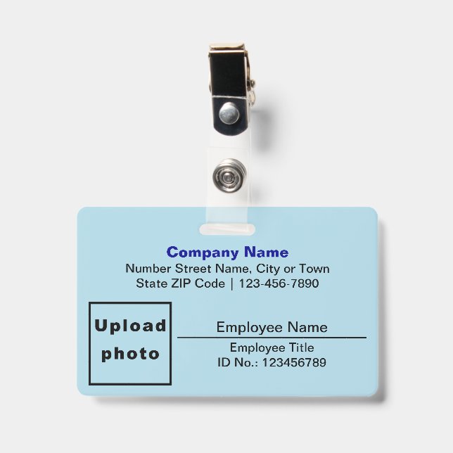 Badge Rectangle avec photo de l'employé sur fond bleu cl (Avant avec clip)