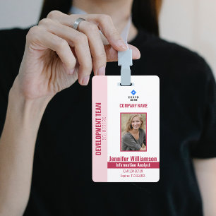 Badge Red Pink Photo Company Sécurité QR Code Employé