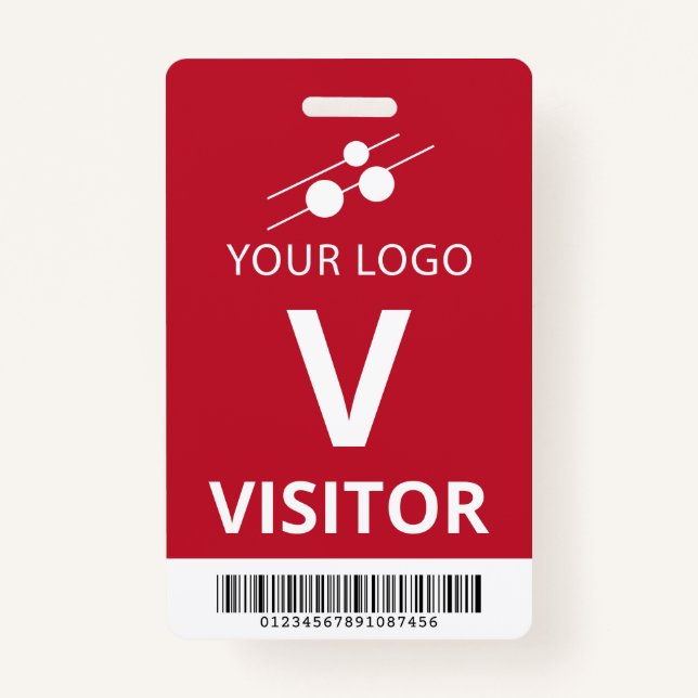 Badge Red White Ajouter votre logo Barre Code Visiteur (Devant)