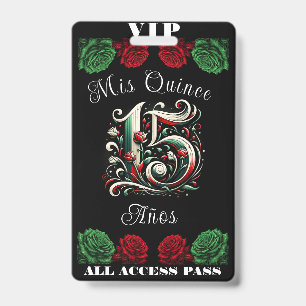 Badge Red White Green Mis Quince Anos 15 Quinceañera VIP