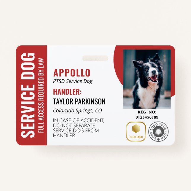 Badge Red White Service Chien 2 Logos et ID photo (Devant)