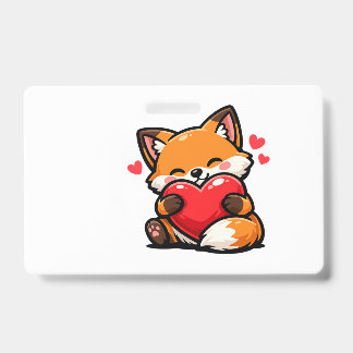 Badge Renard Mignon Faisant un Câlin à un Cœur – Animal 