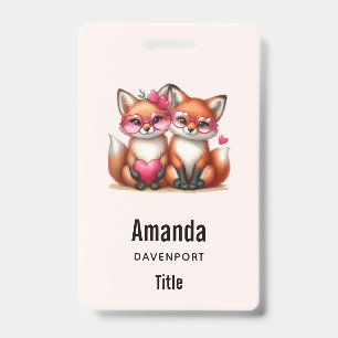 Badge Renards orange mignons amoureux