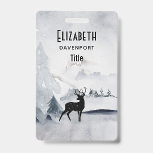 Badge Renne dans l'eau grise sauvage Noël à l'aquarelle