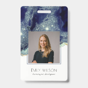 Badge Résumé Encre Alcoolique Argent Navy Paillettes Pho