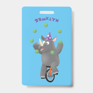 Badge Rhinocéros mignon drôle jonglant sur un monocycle
