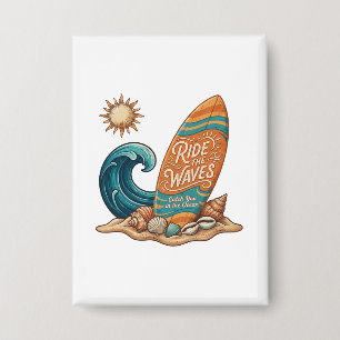 Badge Ride the Waves Surfboard Illustration - Tropical B