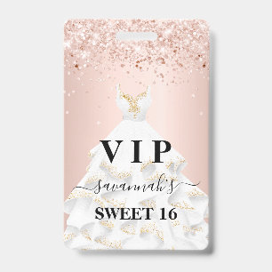 Badge Robe blanche rose Sweet 16 nom vip
