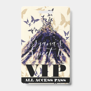 Badge Robe de danse papillon en or violet Sweet 16 VIP