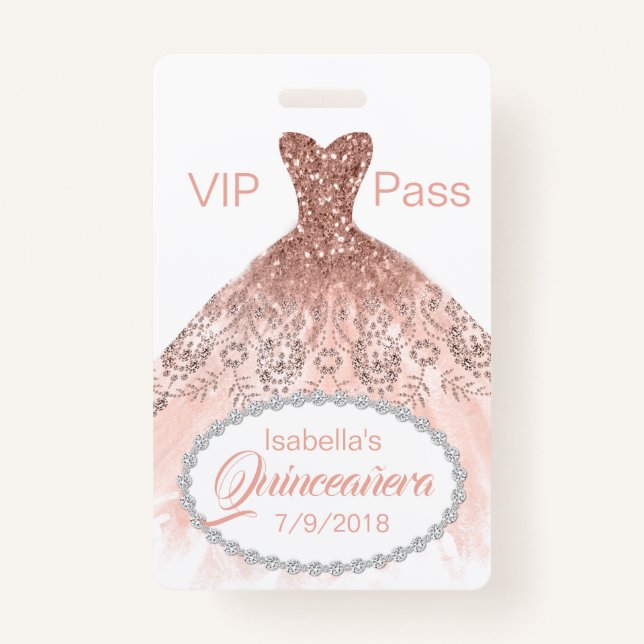 Badge Robe de Parties scintillant corail Quinceañera VIP (Devant)