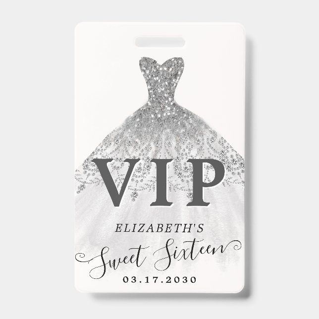 Badge Robe de Parties scintillant gris argent doux 16 VI (Front)
