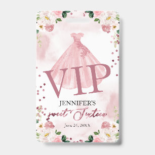 Badge Robe Fleurie Rose Gold 16 Ans Anniversaire VIP 16 