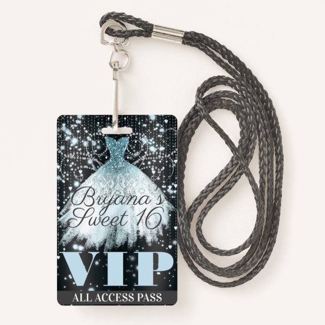 Badge Robe gris bleu étincelante Sweet 16 VIP Pass (Devant avec lanière)