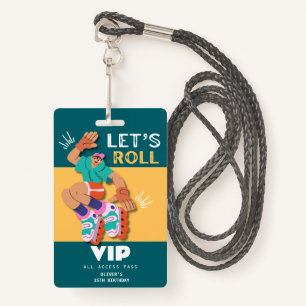Badge roller patin garçon anniversaire invitation VIP