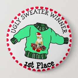 Badge Rond 10 Cm 1ère place Gagnante de Sweat Laid Concours de Noël