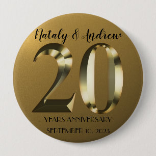 Badge Rond 10 Cm 20e anniversaire Mariage d'or métallique