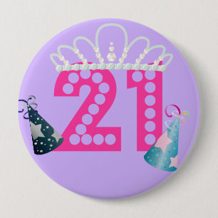 Badge Rond 10 Cm 21ème Princesse pourpre Buttons d'anniversaire