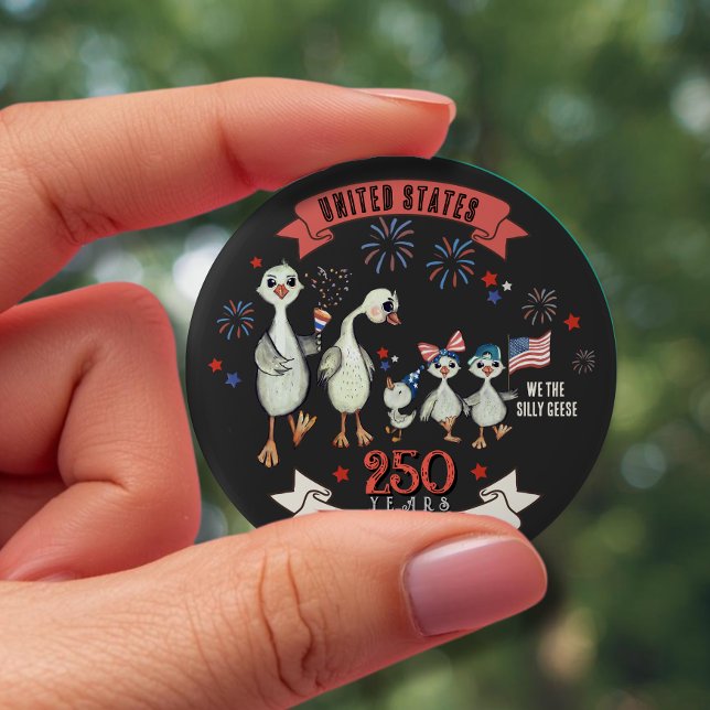 Badge Rond 10 Cm 250 ans de liberté aux États-Unis (Patriotic US 250 Years of Liberty Silly Geese Button)