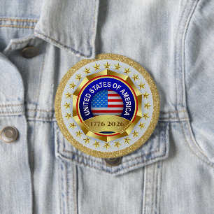 Badge Rond 10 Cm 250e anniversaire USA patriotique 1776–2026