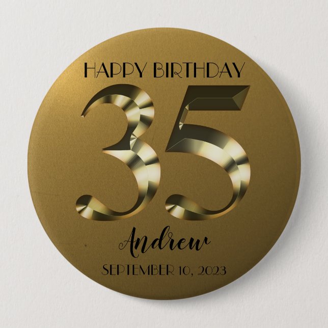 Badge Rond 10 Cm 35e anniversaire d'or métallique (Devant)