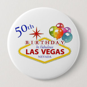 Badge Rond 10 Cm 50ème Las Vegas Anniversaire énorme, bouton rond d