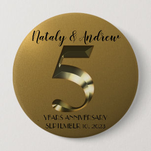 Badge Rond 10 Cm 5e anniversaire Mariage d'or métallique