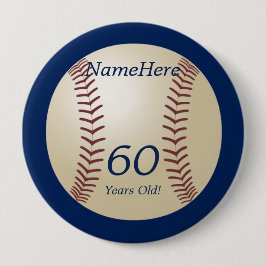 Badge Rond 10 Cm 60 ans, Baseball sur Blue Button Pin