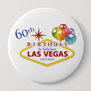 Badge Rond 10 Cm 60ème Las Vegas Anniversaire énorme, Bouton rond d