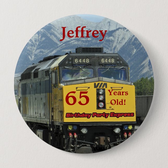 Badge Rond 10 Cm 65 Ans, Train Ferroviaire Anniversaire Bouton Pin (Devant)