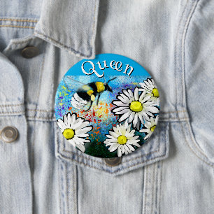 Badge Rond 10 Cm Abeille Bourdon Fantaisiste dans des Marguerites P
