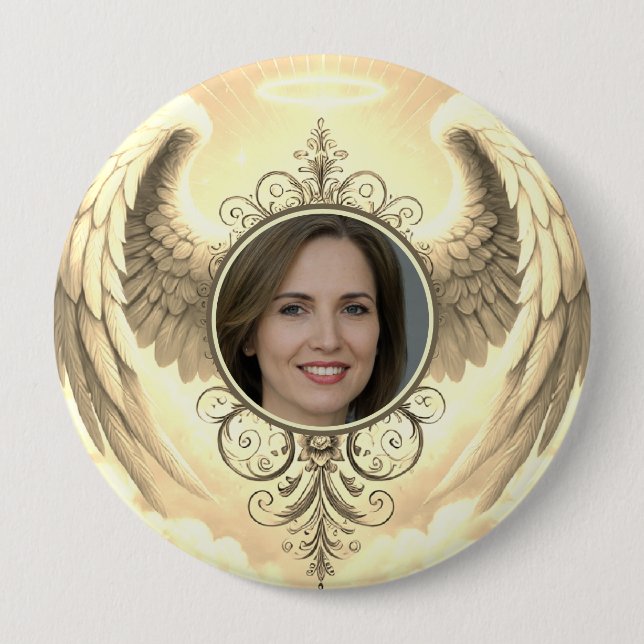 Badge Rond 10 Cm Ajouter Photo Custom Memorial Gold (Devant)