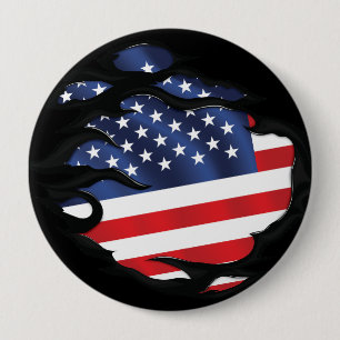 Badge Rond 10 Cm Amérique déchiré le drapeau