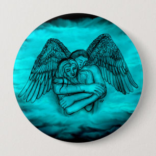 Badge Rond 10 Cm Angel Eros en amour, design noir et vert